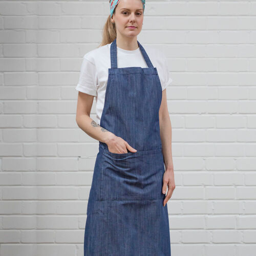 Dennys Cross Dyed Denim Bib Apron with Pocket Thumbnail