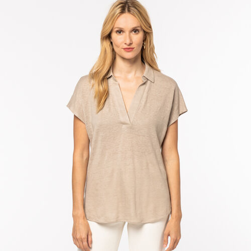 Native Spirit Ladies Linen Polo Shirt Thumbnail
